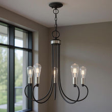 Load image into Gallery viewer, 26" Five Light Dimmable Chandelier With Shades - Black