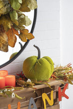 Load image into Gallery viewer, Velvet Weighted Pumpkin With Resin Stem Apple, Pumpkin Ornament Decor For Holiday Harvest Festival Fall Festival & Thanksgiving (Set of 2) - Green