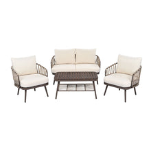 Load image into Gallery viewer, 4 Piece Outdoor Patio Furniture Set, Metal Chairs With Woven Rope U Shaped Backrest