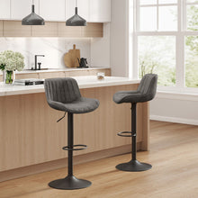Load image into Gallery viewer, Faux Leather Steel Swivel Low Back Adjustable Height Bar Chairs With Footrest 42" (Set of 2) - Gray And Black