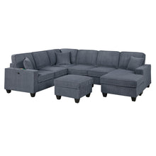 Load image into Gallery viewer, Left Arm Facing Loveseat With USB Port 5 Piece Sectional Set Corner Wedge Armless Chair Cocktail Ottoman Upholstered Living Room Furniture - Dark Gray