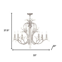 Load image into Gallery viewer, 28" Eight Light Metal Dimmable Chandelier With Shades - Nickel / Clear