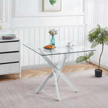 Load image into Gallery viewer, Dining Table With Cross Metal Leg And Tempered Glass, Modern Space Saving Kitchen Table For Living Room Legs, Square Table