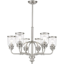 Load image into Gallery viewer, 27'' Six Light Metal Dimmable Chandelier With Shades - Nickel / Clear