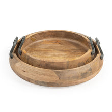 Load image into Gallery viewer, Solid Wood Round Trays With Handles (Set of 2) - Brown