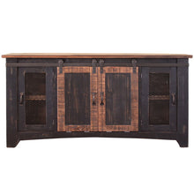 Load image into Gallery viewer, Cabinet Enclosed Storage Distressed TV Stand - Black