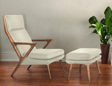 Load image into Gallery viewer, Faux Leather And Walnut Lounge Chair With Ottoman - Beige