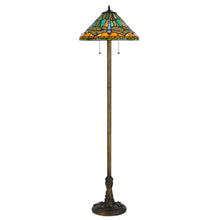 Load image into Gallery viewer, Two Light Traditional Shaped Floor Lamp With Blue And Orange Dragonfly Tiffany Glass Empire Shade - Brass