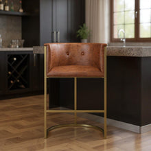 Load image into Gallery viewer, 31" Fabric Low Back Bar Height Bar Chair - Brown / Gold