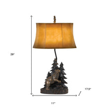 Load image into Gallery viewer, Bear in the Woods Table Lamp With Brown Bell Shade - Bronze