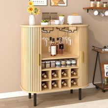 Load image into Gallery viewer, Fluted Wine Bar Cabinet With 8 Grid Wine Rack, 5 Level Adjustable Shelves, 2 Glass Holders