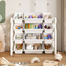Load image into Gallery viewer, Multi Functional Kids Toy Storage Organizer Cabinet With Hdpe Shelf And 12 Bins - Gray White