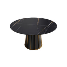 Load image into Gallery viewer, Modern Artificial Stone Round Metal Iron Base Dining Table, Can Accommodate 6 People (Not Including Chairs.) - Black
