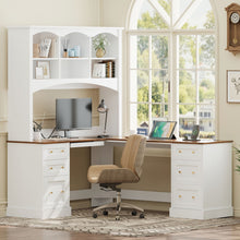Load image into Gallery viewer, Space Saving L-Shaped Computer Desk With Keyboard Tray & Charging Stations