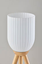 Load image into Gallery viewer, Solid Wood Tripod Table Lamp With White Ribbed Glass Shade - Natural