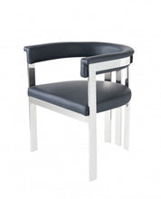 Load image into Gallery viewer, Upholstered Faux Leather Slat Back Dining Arm Chair - Black