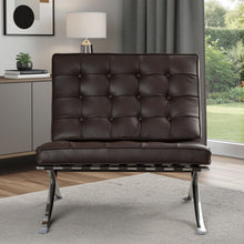 Load image into Gallery viewer, Tufted Genuine Leather Stainless Steel Folding Lounge Chair - Brown / Silver