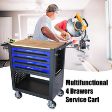 Load image into Gallery viewer, 4 Drawers Multifunctional Tool Cart With Wheels And Wooden Top