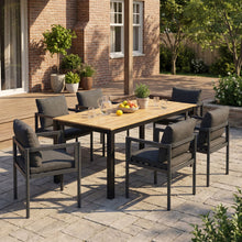 Load image into Gallery viewer, 7 Piece Outdoor Dining Set With Table And 6 Chairs - Black / Gray / Teak