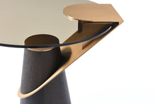 Load image into Gallery viewer, Glass Stainless Steel Solid Wood Round Pedestal End Table - Clear / Rose / Gold