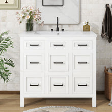 Load image into Gallery viewer, Bathroom Vanity Cabinet With Resin Integrated Sink 4 Drawers, 2 Doors - White