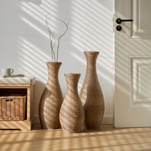 Load image into Gallery viewer, 3 Piece Artificial Rattan Floor Vase Set Decorative Accent For Living Room, Hallway & Entryway, Ideal For Dried Or Silk Flower Arrangements - Beige