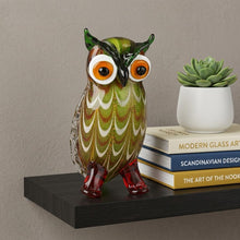 Load image into Gallery viewer, Murano Owl Figurine Tabletop Sculpture - Green / White