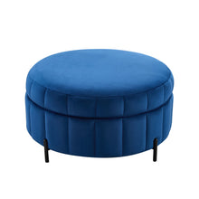 Load image into Gallery viewer, Upholstered Round Ottoman With Reversible Lid, Channel Tufted Pumpkin Shape