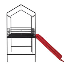 Load image into Gallery viewer, Twin Metal Loft Bed With Slide And 2 Sided Writable Wooden Board - Black