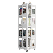Load image into Gallery viewer, 4 Tier All Steel Rotating Bookshelf With 360° Wheels, Large Size Sturdy & Spacious Book Rack, New Style Bookshelf - White