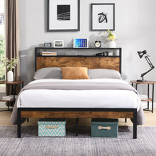 Load image into Gallery viewer, Metal Platform Bed Frame With Wooden Headboard And Footboard With USB Liner, No Box Spring Needed, Under Bed Storage