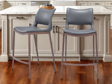 Load image into Gallery viewer, 25" Faux Leather And Steel Low Back Counter Height Bar Chairs (Set of 2) - Dark Gray / Brown