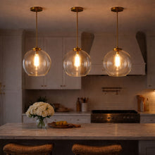 Load image into Gallery viewer, Gleam - Single Light Pendant Lamp With Clear Globe Satin - Antique Brass / Clear / Gold