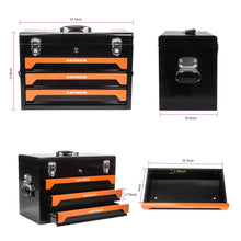 Load image into Gallery viewer, Portable 3 Drawer Steel Toolbox, 4 Layers Of Tools With Metal Latches, With Storage Tray And Carrying Handle