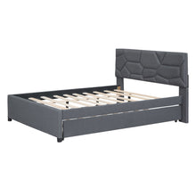 Load image into Gallery viewer, Upholstered Platform Bed With Brick Pattern Headboard And Twin Long Size Trundle