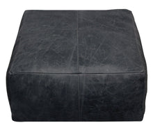 Load image into Gallery viewer, Distressed Leather Pouf Ottoman - Black