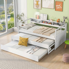 Load image into Gallery viewer, Daybed With 2 Trundles, 3 Storage Cubbies, Built In USB Charging Light