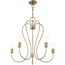 Load image into Gallery viewer, 25" Five Light Dimmable Chandelier With Shades - Antiqued Brass