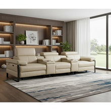 Load image into Gallery viewer, Top Grain Leather Reclining Metal USB Sofa (720343) - Beige