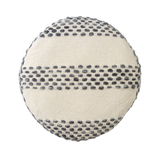 Load image into Gallery viewer, Cotton Blend Round Striped Pouf Ottoman - Ivory And Blue