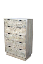 Load image into Gallery viewer, 35" Carved Abstract Solid Wood Five Drawer Dresser - White