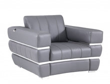 Load image into Gallery viewer, Stripe Top Grade Italian Leather Chair - Charcoal Gray