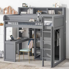 Load image into Gallery viewer, Loft Bed With Built In Desk, Storage Shelves, And Wardrobe