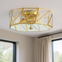 Load image into Gallery viewer, Unique Statement Four Light Metal Dimmable Flush Chandelier With Shades - Brass