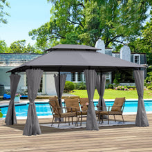 Load image into Gallery viewer, 13 0 Ft Outdoor Patio Gazebo Canopy Tent With Ventilated Double Roof And Side Wall (Detachable Curtain Included On All Sides) Suitable For Lawn Garden Backyard And Deck - Gray