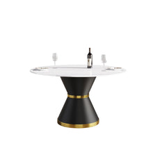 Load image into Gallery viewer, Modern Artificial Stone Round Carbon Steel Base Dining Table, Can Accommodate 6 People