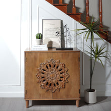 Load image into Gallery viewer, 2 Door Accent Storage Cabinet With Floral Design, Sideboard For Living Room - Dark Brown