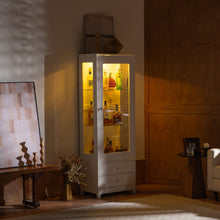 Load image into Gallery viewer, Modern Upholstered Glass Display Cabinet With Adjustable LED Light - White
