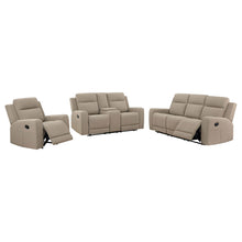 Load image into Gallery viewer, Slater - 3 Piece Upholstered Reclining Sofa Set And Built In Storage - Taupe