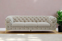 Load image into Gallery viewer, Contemporary Velvet Accent Sofa - Beige / Gold